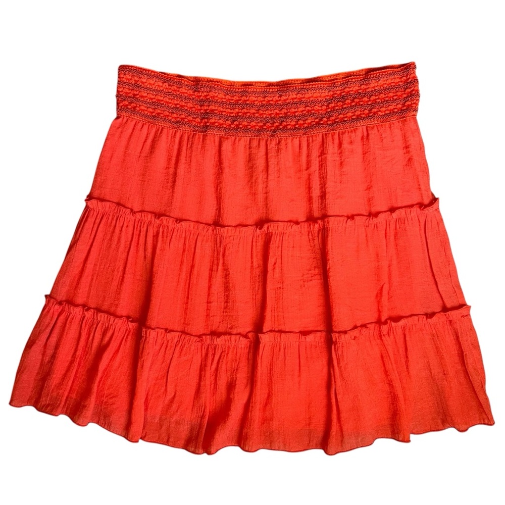 2000s Women’s Boho Beachy Whimsical Orange Tired Skirt Sz M